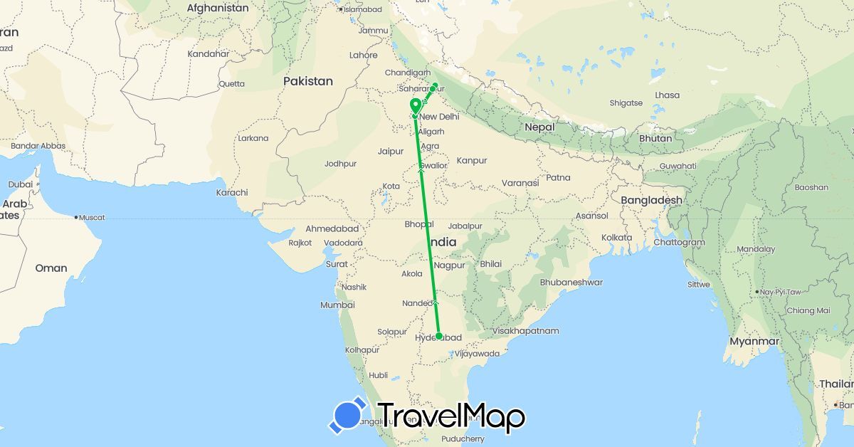TravelMap itinerary: bus in India (Asia)
